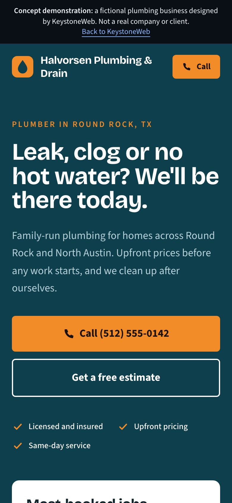 Phone view of the Halvorsen Plumbing & Drain concept site
